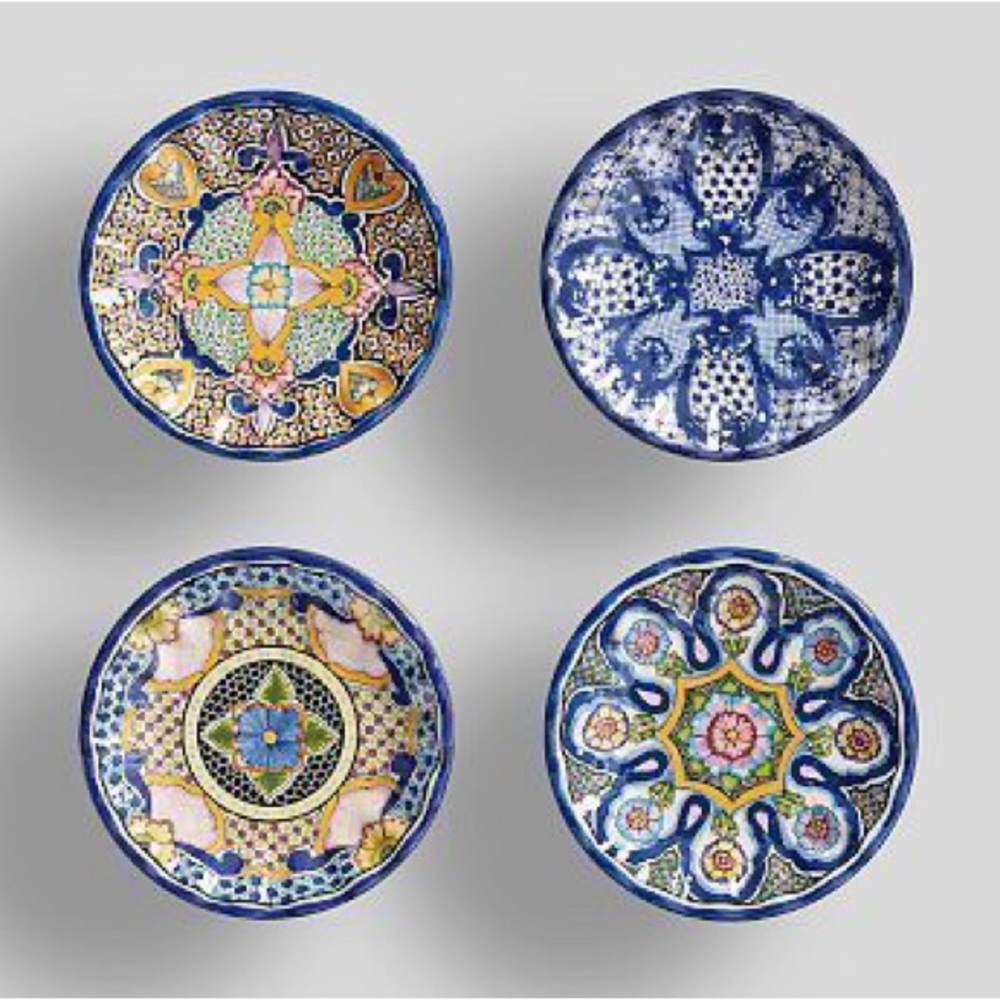 New Set of Four Pottery Barn Del Sol Melamine Salad Plates, Blue Multi, 9”D